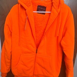 Original Deluxe Bright Orange zip up hoodie with sharpa lining new with tags